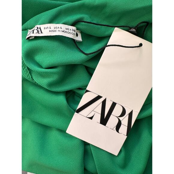 NWT ZARA Women's Green Long Sleeve Flowy Draped Dress Size L - Picture 8 of 10